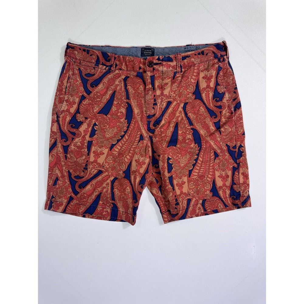 J Crew Stanton Chino Shorts Mens 33 Red Blue Paisley Cotton Preppy Summer Casual